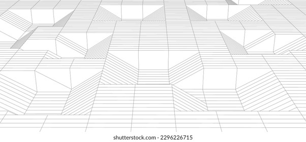 Vector grid. 3d perspective background. Wireframe mesh. Vector technology background.