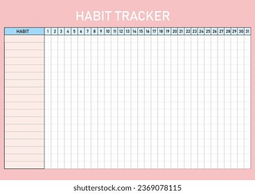 Vector grid Habit tracker per month. pink plue