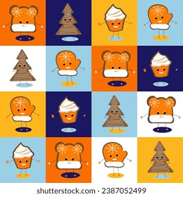 Vector grid with illustration
Gingerbread, ginger cookies. Merry Christmas and Happy New Year.