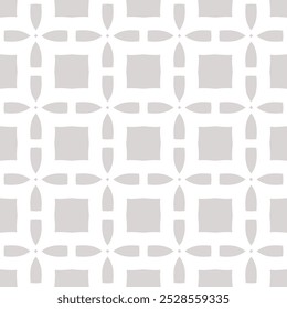 Ornamento de rejilla de Vector. Abstractas patrón geométrico gris y blanco sin fisuras con celosía, Formas cuadradas, siluetas de flores, celosía, repetir azulejos. Textura de fondo mínima simple. Sutil diseño geo