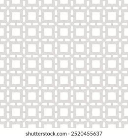 Vector grid ornament. Abstract grey and white geometric seamless pattern with lattice, square shapes, flower silhouettes, lattice, mesh, repeat tiles. Simple minimal background texture. Subtle design