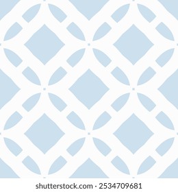 Ornamento de grade de vetor. Abstrato luz azul e branco geométrico padrão sem costura com retículo, grandes formas de diamante, silhuetas de flores. Textura de fundo mínima simples. Elegante design geográfico repetitivo