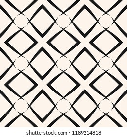 Vector grid seamless pattern. Abstract geometric monochrome texture with diagonal cross lines, net, lattice, grill. Simple black and white graphic background. Repeat design for decor, prints, ceramic