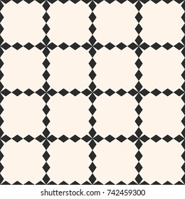 Vector grid seamless pattern. Abstract geometric texture with square lattice, rhombus shapes. Simple monochrome ornamental background, repeat tiles. Design element for decoration, fabric, textile 