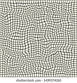 Vector grid of thin, intersecting dark lines. Wavy deformed, distorted, warped. Grid with the ability to overlay. Isolated light background.