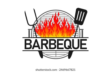 vector, grill, logo, meat, restaurant, bbq, food, cooking, barbecue, fire, vintage, 