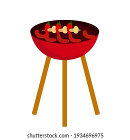 Vector grill with sausages and vegetables isolated on a white background