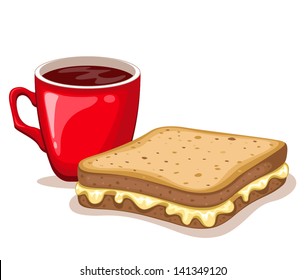 Vector Grilled Cheese Sandwich With A Cup Of Tea