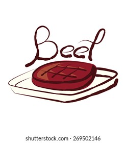 vector grilled meat beef with calligraphic inscription and aroma