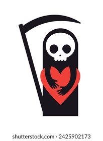 Vector grim reaper, death fell in love. Comical situation. The character feels death and cares. The illustration is suitable for social networks, web design, stickers. Mexico, holiday of death. EPS10