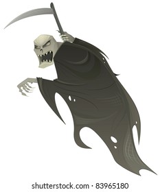 Vector grim reaper. Death scary  Halloween character with scythe.