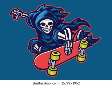 vector of grim reaper skateboarding jump doing stunt trick