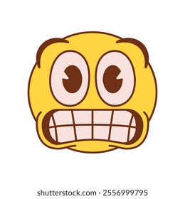 Vector Grimacing Face Emoji Cartoon Groovy Illustration Isolated