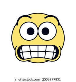 Vector Grimacing Face Emoji Cartoon Groovy Illustration Isolated