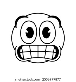 Vector Grimacing Face Emoji Cartoon Groovy Illustration Isolated