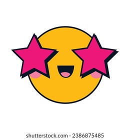 Vector a grinning face with starry eyes large size of yellow emoji smile.