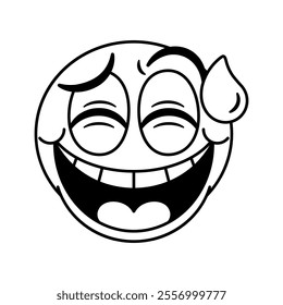 Vector Grinning Face Sweat Emoji Cartoon Groovy Illustration Isolated