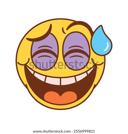 Vector Grinning Face Sweat Emoji Cartoon Groovy Illustration Isolated