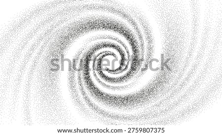 Vector gritty spiral with optical illusion. Dotted grainy gradient vortex flow. unnel with black stipple texture effect. Swirl of gritty pattern made by black points or particles.