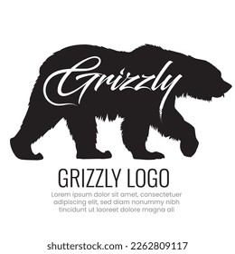 Vector grizzly bear illustration, An icon of wild animal, A silhouette of bear for creating logo