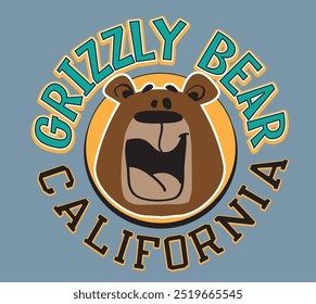 Vector grizzly bear print. varsity print