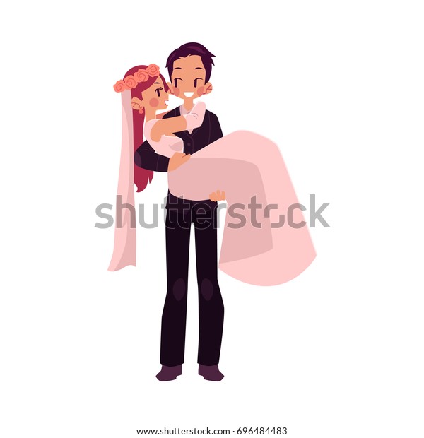 Vector Groom Carrying Bride Holding Her Stock Vector Royalty Free 696484483 9319