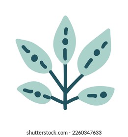 Vector groovy 70s spring branch with leaves. Positive floral ethno illustration. Aesthetic flat melting organic hippie funny boho style. Pastel palette.