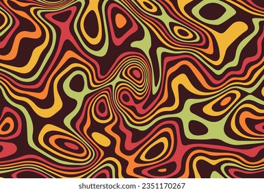 El fondo de los vectores en los años 60, 70 estilo retro. Patrón hippie abstracto moderno con ondas psicodélicas