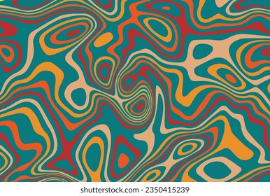 Vector groovy background in 70s retro style. Trendy abstract hippie  pattern with psychedelic waves