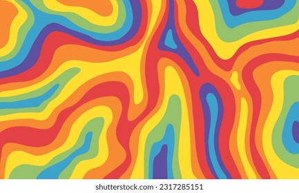 Vector groovy background in retro psychedelic style. Pattern with LGBT flag colors.	