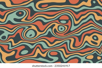 Vector groovy background in retro psychedelic style. Trendy hippie abstract horizontal pattern with 70s waves.