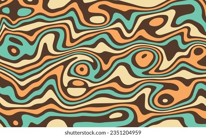 Vector groovy background in retro psychedelic style. Trendy abstract hippie horizontal pattern with 70s waves.