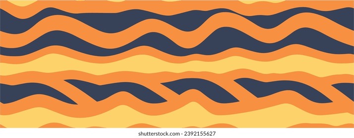 Vector groovy background in retro psychedelic style. Hand-drawn Embossed Waves in Classic Style. Pattern in retro style. Seamless.