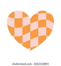 Vector groovy checkered chess board colored texture heart isolated on white background