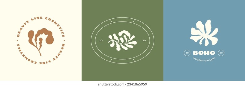 Colección de diseño del logotipo de flores de groovy vectoriales