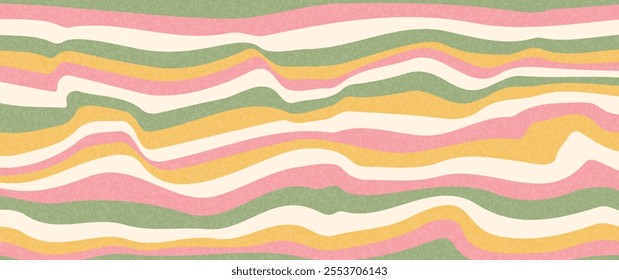 Vector groovy hippie backgrounds with waves and swirl pattern.  Distorted pastel color vector texture in trendy retro psychedelic style. Wavy design in a retro 1970s hippie style.