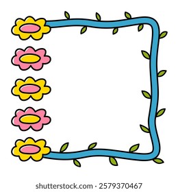 Vector of groovy hippie vintage frame. Square retro wavy frame.