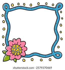 Vector of groovy hippie vintage frame. Square retro wavy frame.