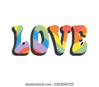 Vector groovy lgbt love lettering isolated on white background