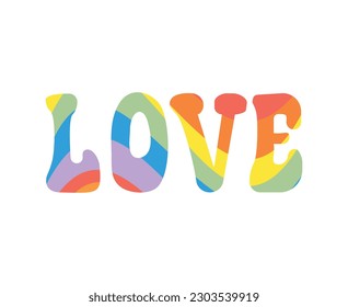 Vector groovy lgbt love lettering isolated on white background