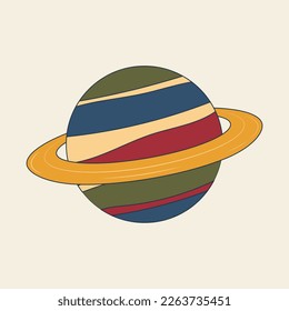 Planeta de groovía vectorial. Planeta en el estilo moderno de los años 70.Ilustración vectorial