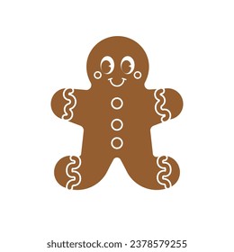 Vector groovy retro cartoon Christmas ginger bread man cookie isolated on white background