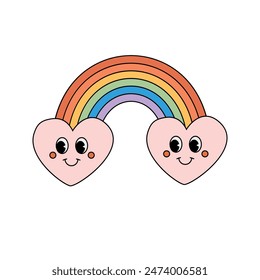 Vector groovy retro cartoon lgbtq rainbow isolated on white background