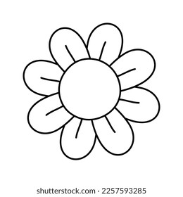 Vector groovy retro outline flower isolated on white background