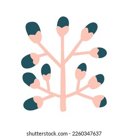 Vector groovy spring branch with berries. Positive floral ethno 70s illustration. Aesthetic flat melting organic hippie funny boho style. Pastel palette.