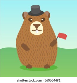 Vector ground hog holidays character cartoon funny cute design card template invitations