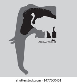 Vector group of african animal label, Africa wildlife. 