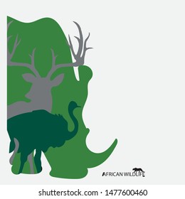 Vector group of african animal label, Africa wildlife. 