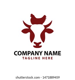 Vector group of animal farm label - cow,pig,chicken,egg