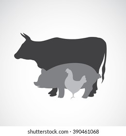 Vector Group Of Animal Farm Label - Cow,pig,chicken